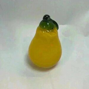 Vintage Yellow Pear Blown Glass Fruit Paper Weight Kitchen Decorative Green Stem